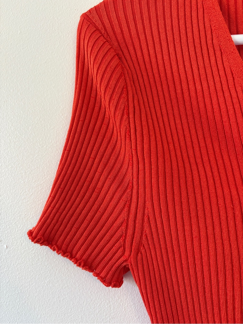 HUGO Hugo Boss Orange Ribbed Ruched Drawstring V-Neck Top Size M - Picture 5 of 8